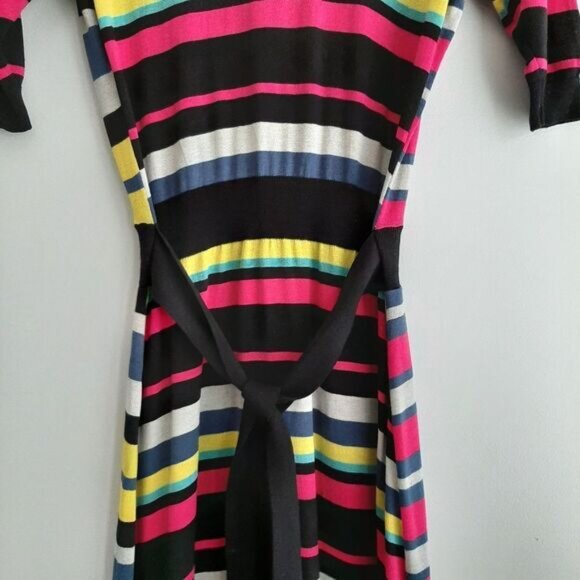BCBG MAXAZRIA Elia Surplice Faux Wrap Fine Knit Stripe V-Neck Dress Sz S - Picture 12 of 16
